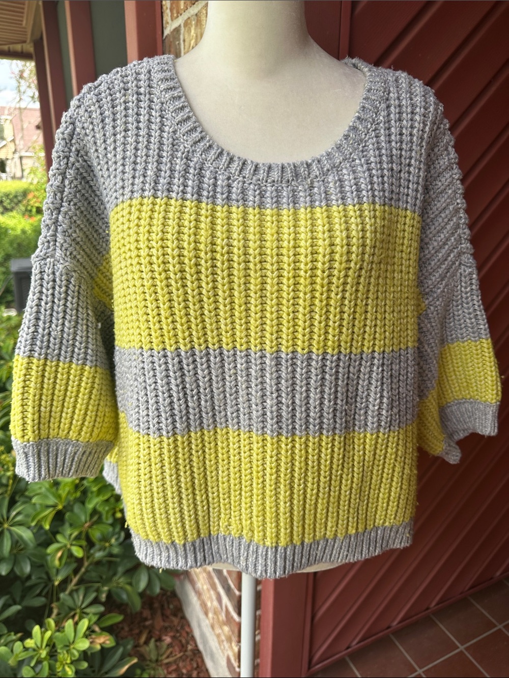 Victoria's Secret Gray and Yellow Striped Crewneck Sweater